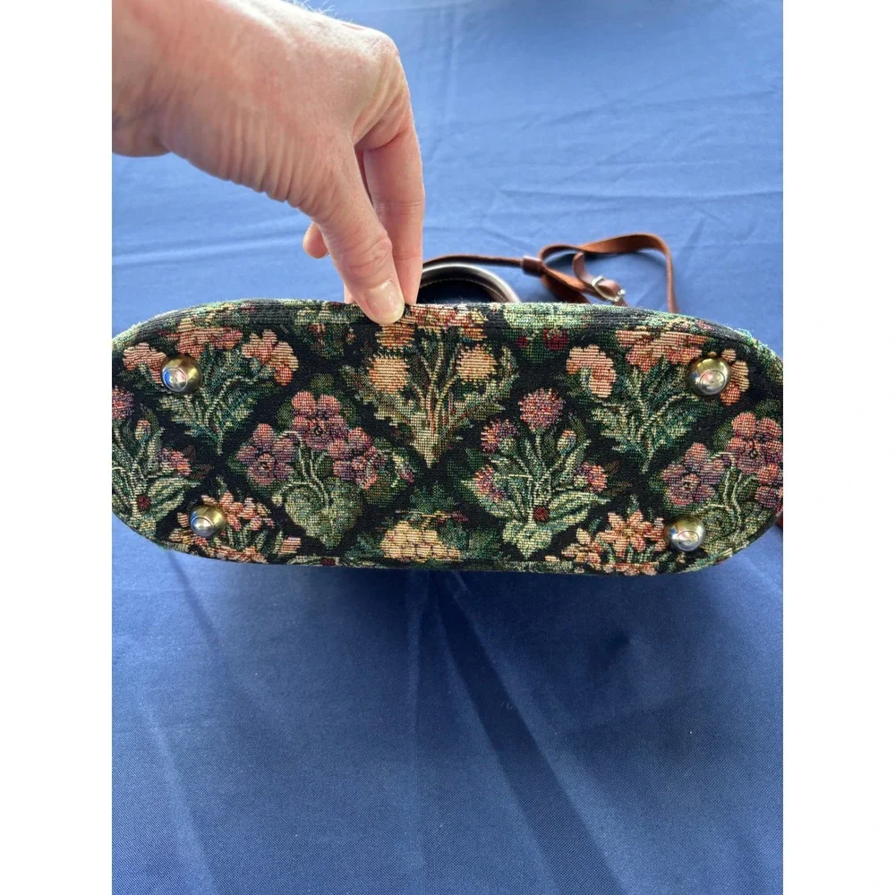 The Carpetbagger Floral Tapestry Doctor Bag Leather Handle Crossbody Handbag